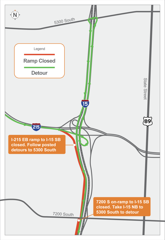 Image of detour routes for freeway closures in Salt Lake and Davis Counties