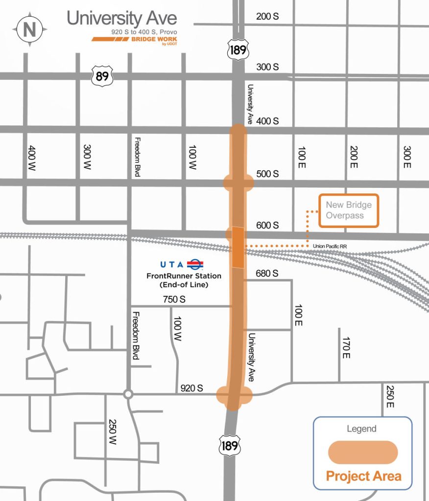 Map of University Avenue Bridge Work project area.