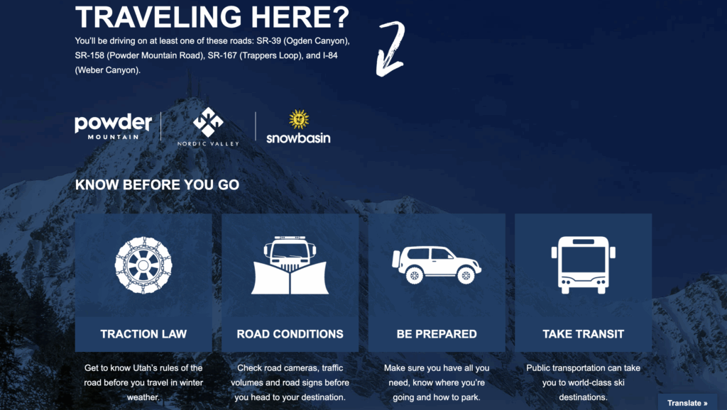 Screenshot of what the new Ogden Valley Roads to Recreation web page looks like.