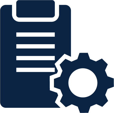 Clipboard and gear icon, representing contract management and operational services