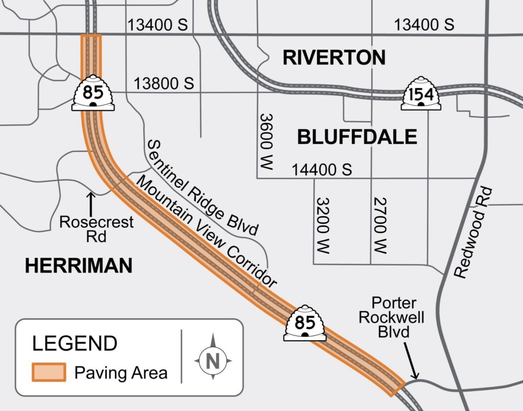 Map of area being repaved on Mountain View Corridor